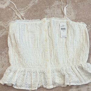 LOFT White Eyelet Top XS